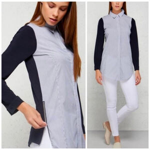 Anatomie Francine Stretch-Back Shirt Women’s Size S Button Front Stripe Side Zip